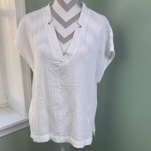 LOFT White Textured V-Neck Blouse XL